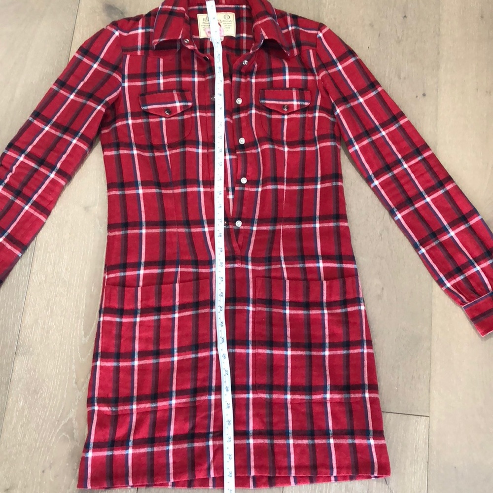 French Connection Red Plaid Snap Button Dress - image 7